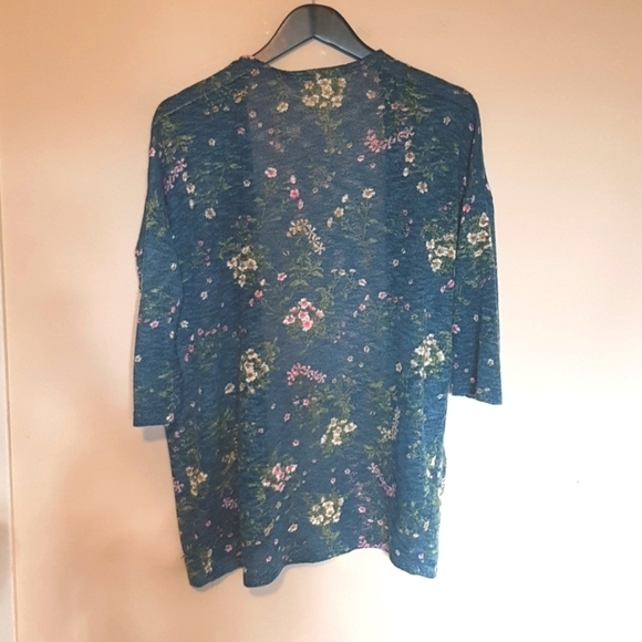 Warehouse One teal green floral print light knit  cardigan - Picture 6 of 6